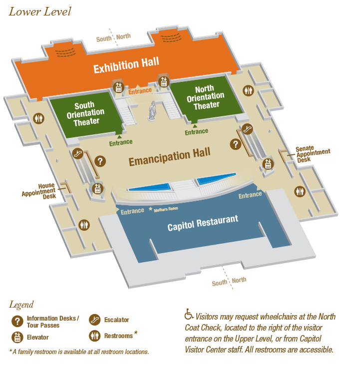 Map showing lower level of the Capitol Visitor Center.