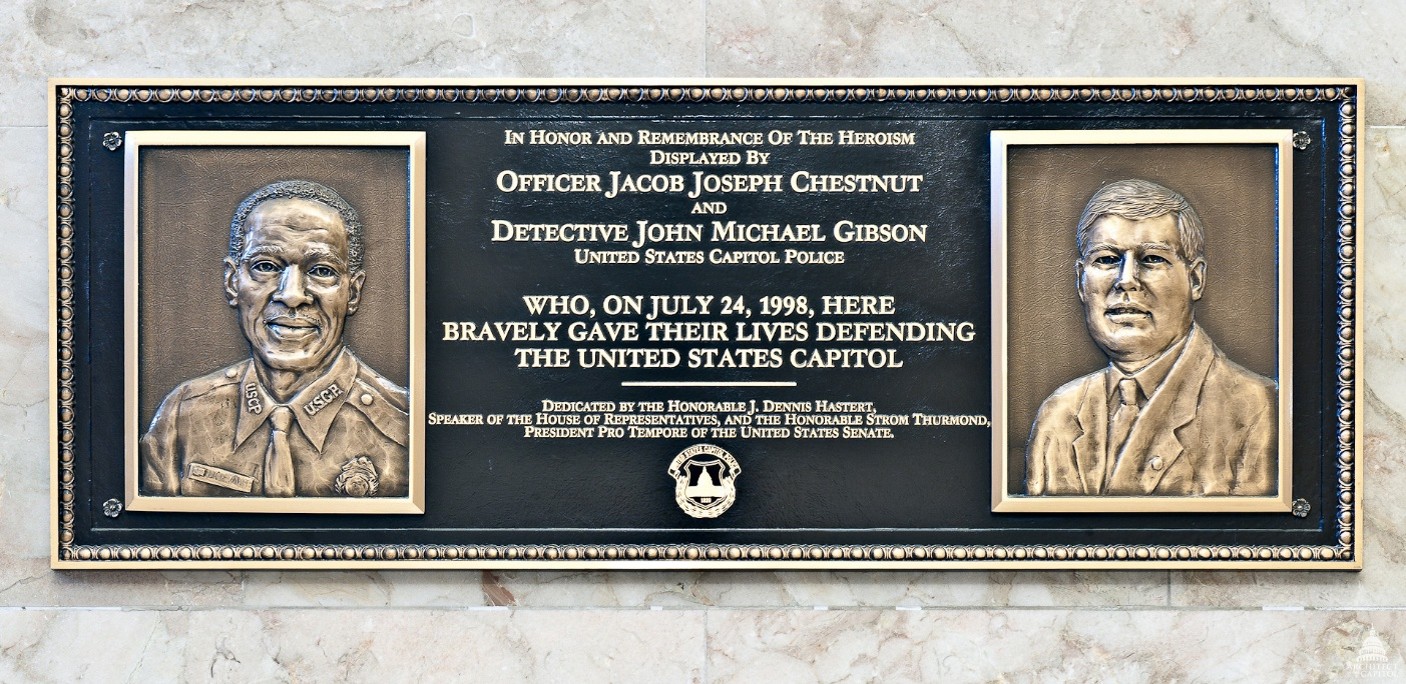 Bronze plaque honoring two slain officers.
