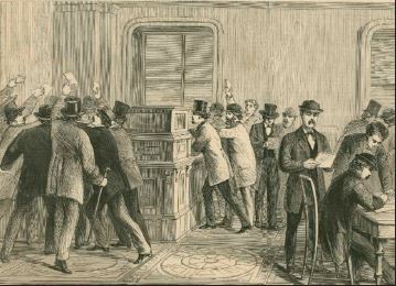 Reporters at the Telegraph Office in the House of Representatives, 1875.
