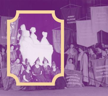 purple tinted photograph of the Portrait Monument