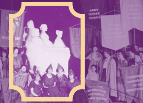 purple tinted photograph of the Portrait Monument