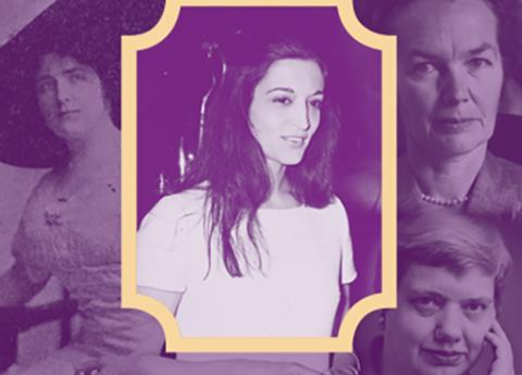 collage of purple-hued portraits of women featured in the Women in Capitol Art podcast