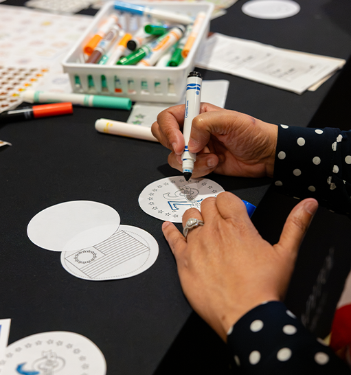 Child making a button