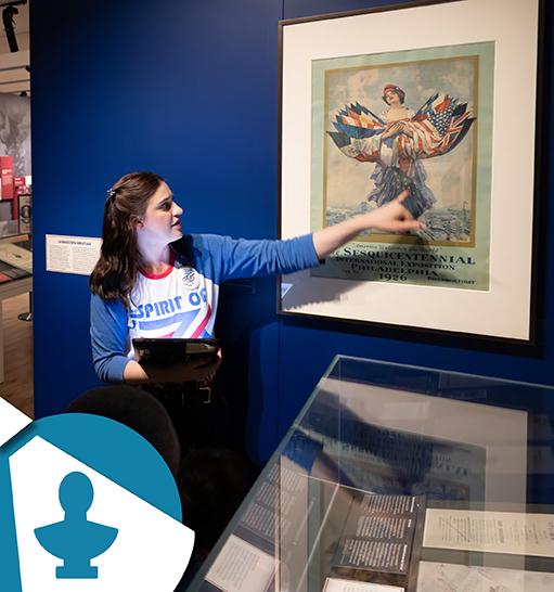 Woman pointing at a painting