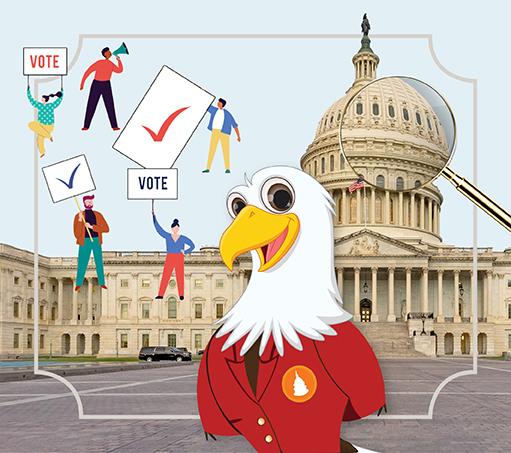 Graphic with an eagle in front of the US Capitol Building