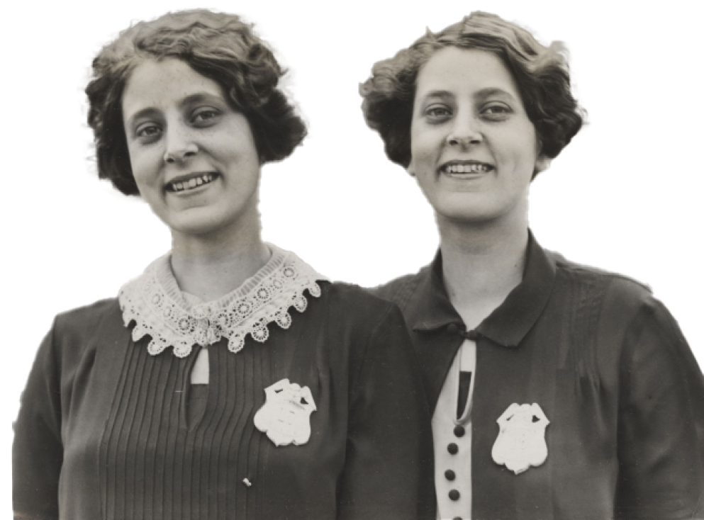 Two women in vintage clothing