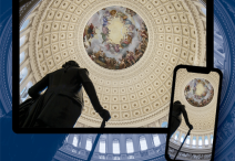 Virtual Tour Web Card - silhouetted statue with the Apotheosis of George Washington