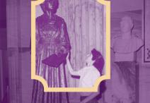 Artist Terry Mimnaugh with her statue of Jeannette Rankin in the Rotunda