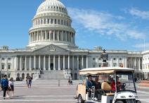 Exterior of the U.S. Capitol with shuttle service