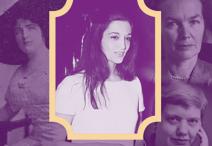 collage of purple-hued portraits of women featured in the Women in Capitol Art podcast