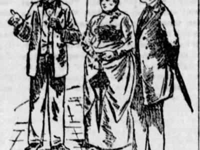 Newspaper drawing of Capitol Guide Ben Stewart and others. 