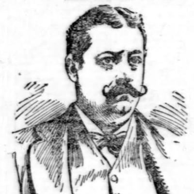 black and white drawing of Howard F. Kennedy with dark hair and a mustache